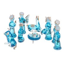 Load image into Gallery viewer, Blue Gilded Glass Nativity Scene from Peru (12 Piece) - Andean Festivity in Blue | NOVICA