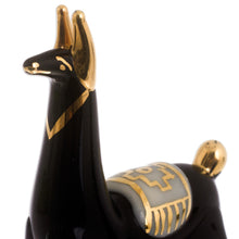 Load image into Gallery viewer, Set of 4 Black Glass Llama Figurines with Gilded Accents - Black Llamas of the Andes | NOVICA
