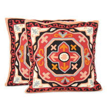 Load image into Gallery viewer, Embroidered Handwoven Cotton Cushion Covers (Pair) - Modern Art | NOVICA