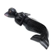 Load image into Gallery viewer, Black Suar Wood Mermaid Cat Wall Sculpture from Bali - Black Mermaid Cat | NOVICA