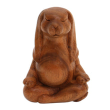 Load image into Gallery viewer, Suar Wood Yoga Bunny Sculpture from Bali - Pregnant Yoga Bunny | NOVICA