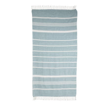 Load image into Gallery viewer, Striped Cotton Beach Towel in Teal from Guatemala - Sweet Relaxation in Teal | NOVICA