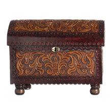 Load image into Gallery viewer, Vine Pattern Leather and Wood Jewelry Chest from Peru - Colonial Style | NOVICA