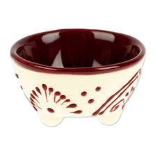 Load image into Gallery viewer, Hand-Painted Ceramic Pinch Bowl in Maroon - Maroon Lines | NOVICA
