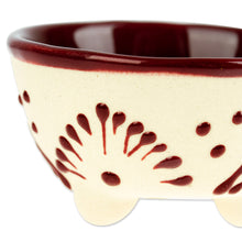 Load image into Gallery viewer, Hand-Painted Ceramic Pinch Bowl in Maroon - Maroon Lines | NOVICA