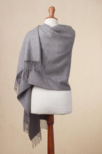 Load image into Gallery viewer, 100% Baby Alpaca Shawl in Solid Smoke from Peru - Simple Beauty in Smoke | NOVICA