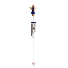 Load image into Gallery viewer, Wood and Aluminum Blue Angel Holiday Wind Chime - Angel's Love in Blue | NOVICA