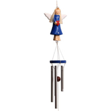 Load image into Gallery viewer, Wood and Aluminum Blue Angel Holiday Wind Chime - Angel's Love in Blue | NOVICA