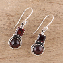 Load image into Gallery viewer, Square and Circular Garnet Dangle Earrings from India - Glittering Combo | NOVICA