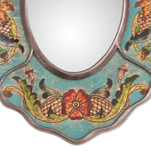 Load image into Gallery viewer, Turquoise Floral Reverse-Painted Glass Wall Mirror from Peru - Antique Reflections | NOVICA