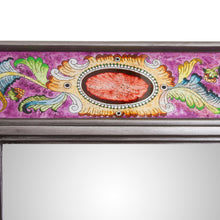 Load image into Gallery viewer, Floral Reverse-Painted Glass Wall Mirror in Purple from Peru - Floral Medallions in Purple | NOVICA