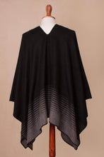Load image into Gallery viewer, Smoke and Black Men's Alpaca Blend Poncho from Peru - Smoke Adventure | NOVICA