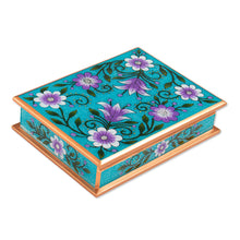 Load image into Gallery viewer, Purple and Blue Reverse-Painted Glass Decorative Box - Margarita Bliss in Blue | NOVICA