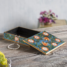 Load image into Gallery viewer, Orange and Blue Reverse-Painted Glass Decorative Box - Margarita Delight | NOVICA