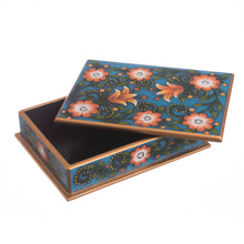 Load image into Gallery viewer, Orange and Blue Reverse-Painted Glass Decorative Box - Margarita Delight | NOVICA