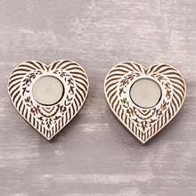 Load image into Gallery viewer, Heart-Shaped Mango Wood Tealight Holders from India (Pair) - Heart Blocks | NOVICA