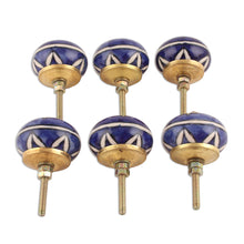 Load image into Gallery viewer, Star Motif Ceramic Knobs from India (Set of 6) - Starry Brilliance | NOVICA