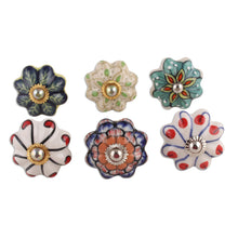 Load image into Gallery viewer, Floral Ceramic Knobs Crafted in India (Set of 6) - Floral Homestead | NOVICA