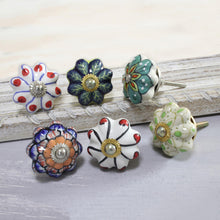 Load image into Gallery viewer, Floral Ceramic Knobs Crafted in India (Set of 6) - Floral Homestead | NOVICA