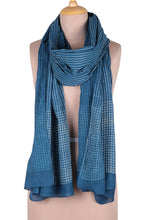 Load image into Gallery viewer, Striped Block-Printed Cotton Shawl in Indigo from India - Indigo Stripes | NOVICA