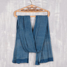 Load image into Gallery viewer, Striped Block-Printed Cotton Shawl in Indigo from India - Indigo Stripes | NOVICA