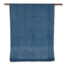 Load image into Gallery viewer, Striped Block-Printed Cotton Shawl in Indigo from India - Indigo Stripes | NOVICA