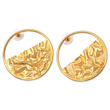 Load image into Gallery viewer, Circular Modern Gold-Plated Brass Drop Earrings from Bali - Surface Waves | NOVICA