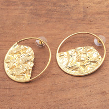 Load image into Gallery viewer, Curvy 18k Gold-Plated Brass Drop Earrings from Bali - Curved Waves | NOVICA