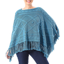 Load image into Gallery viewer, Short Knit Cotton Poncho in Cerulean from Thailand - Charming Knit in Cerulean | NOVICA