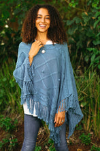 Load image into Gallery viewer, Short Knit Cotton Poncho in Cerulean from Thailand - Charming Knit in Cerulean | NOVICA