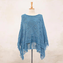 Load image into Gallery viewer, Short Knit Cotton Poncho in Cerulean from Thailand - Charming Knit in Cerulean | NOVICA