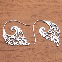 Load image into Gallery viewer, Vine Motif Sterling Silver Half-Hoop Earrings from Bali - Exciting Vines | NOVICA