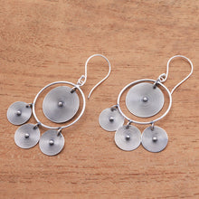 Load image into Gallery viewer, Circular Sterling Silver Chandelier Earrings from Bali - Mesmerizing Discs | NOVICA