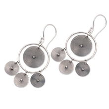 Load image into Gallery viewer, Circular Sterling Silver Chandelier Earrings from Bali - Mesmerizing Discs | NOVICA