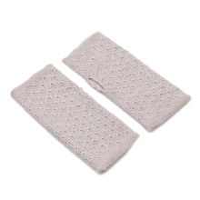 Load image into Gallery viewer, Patterned 100% Baby Alpaca Fingerless Mitts in Ivory - Gossamer Champagne | NOVICA