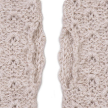 Load image into Gallery viewer, Patterned 100% Baby Alpaca Fingerless Mitts in Ivory - Gossamer Champagne | NOVICA