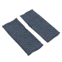 Load image into Gallery viewer, Patterned 100% Baby Alpaca Fingerless Mitts in Teal - Gossamer Teal | NOVICA