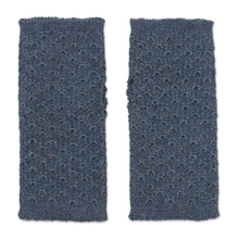 Load image into Gallery viewer, Patterned 100% Baby Alpaca Fingerless Mitts in Teal - Gossamer Teal | NOVICA