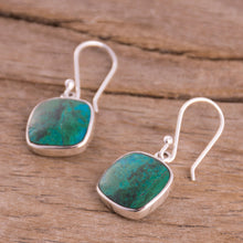 Load image into Gallery viewer, Square Chrysocolla Dangle Earrings from Peru - Window | NOVICA