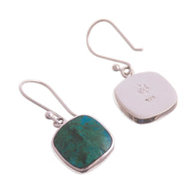 Load image into Gallery viewer, Square Chrysocolla Dangle Earrings from Peru - Window | NOVICA