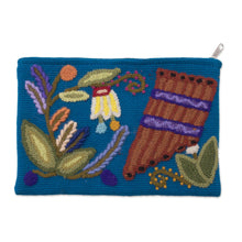 Load image into Gallery viewer, Music-Themed Embroidered Wool Clutch from Peru - Nature's Flute | NOVICA