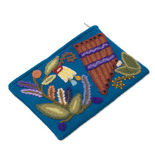 Load image into Gallery viewer, Music-Themed Embroidered Wool Clutch from Peru - Nature's Flute | NOVICA