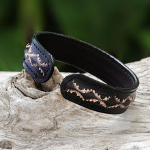 Load image into Gallery viewer, Diamond Pattern Leather Cuff Bracelet in Black from Thailand - Thai Pattern in Black | NOVICA