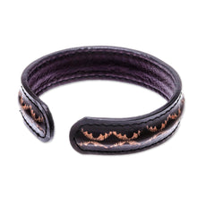 Load image into Gallery viewer, Diamond Pattern Leather Cuff Bracelet in Black from Thailand - Thai Pattern in Black | NOVICA