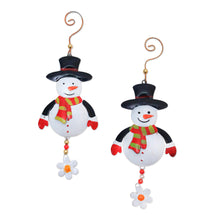 Load image into Gallery viewer, Handcrafted Steel Snowman Ornaments from Bali (Pair) - Snowman Delight | NOVICA