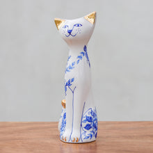 Load image into Gallery viewer, Floral Benjarong Porcelain Cat Statuette (7.5 in.) - Happy Floral Cat | NOVICA