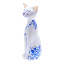 Load image into Gallery viewer, Floral Benjarong Porcelain Cat Statuette (7.5 in.) - Happy Floral Cat | NOVICA