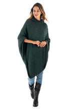 Load image into Gallery viewer, Knit Alpaca Blend Hooded Poncho in Moss from Peru - Adventurous Style in Moss | NOVICA