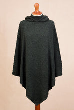 Load image into Gallery viewer, Knit Alpaca Blend Hooded Poncho in Moss from Peru - Adventurous Style in Moss | NOVICA