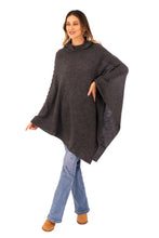 Load image into Gallery viewer, Knit Alpaca Blend Hooded Poncho in Graphite from Peru - Adventurous Style in Slate | NOVICA